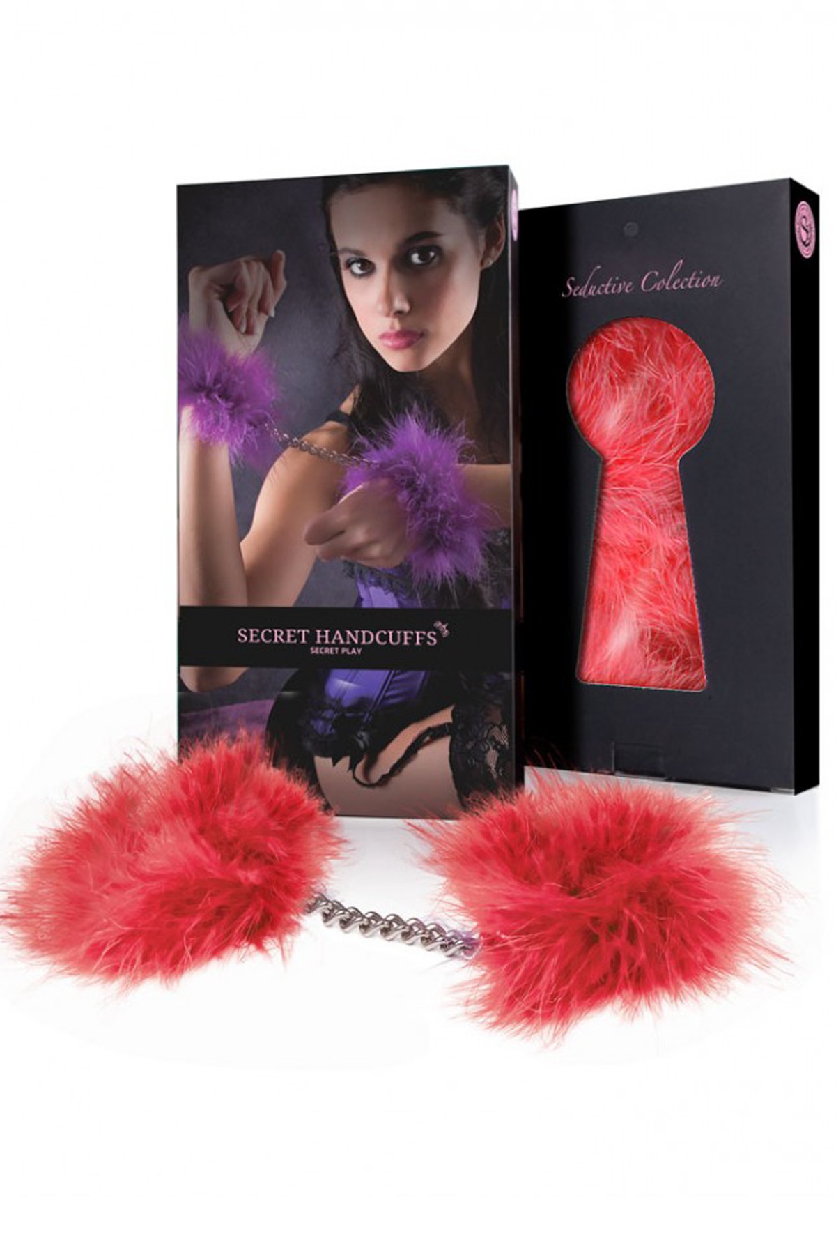 Menottes en plumes marabou rouges - Secret Play