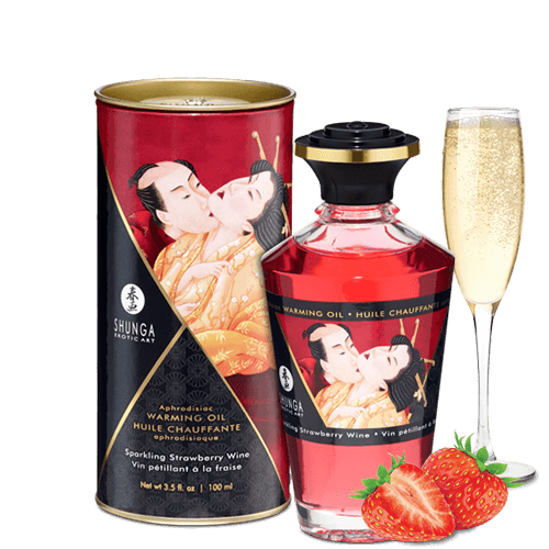 Huile de massage chauffante vin pétillant fraise - Shunga