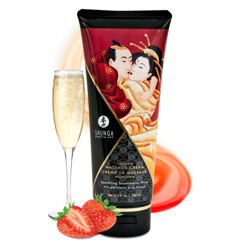 Crème de massage comestible vin pétillant fraise - Shunga
