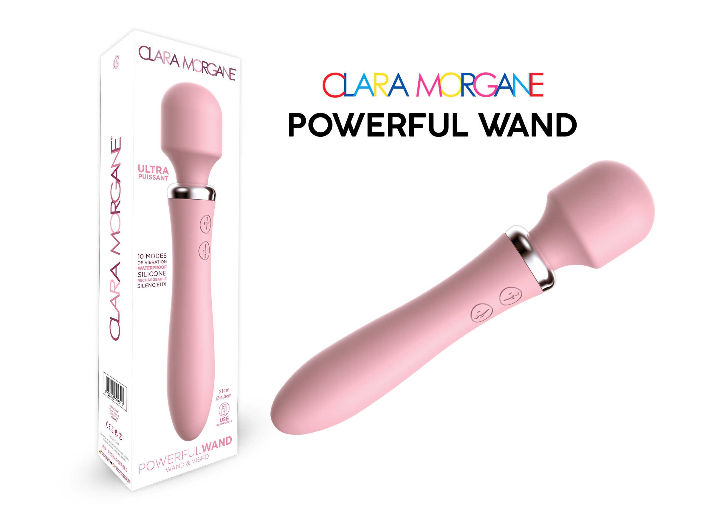 Vibromasseur wand 2 en 1 rechargeable rose - Clara Morgane