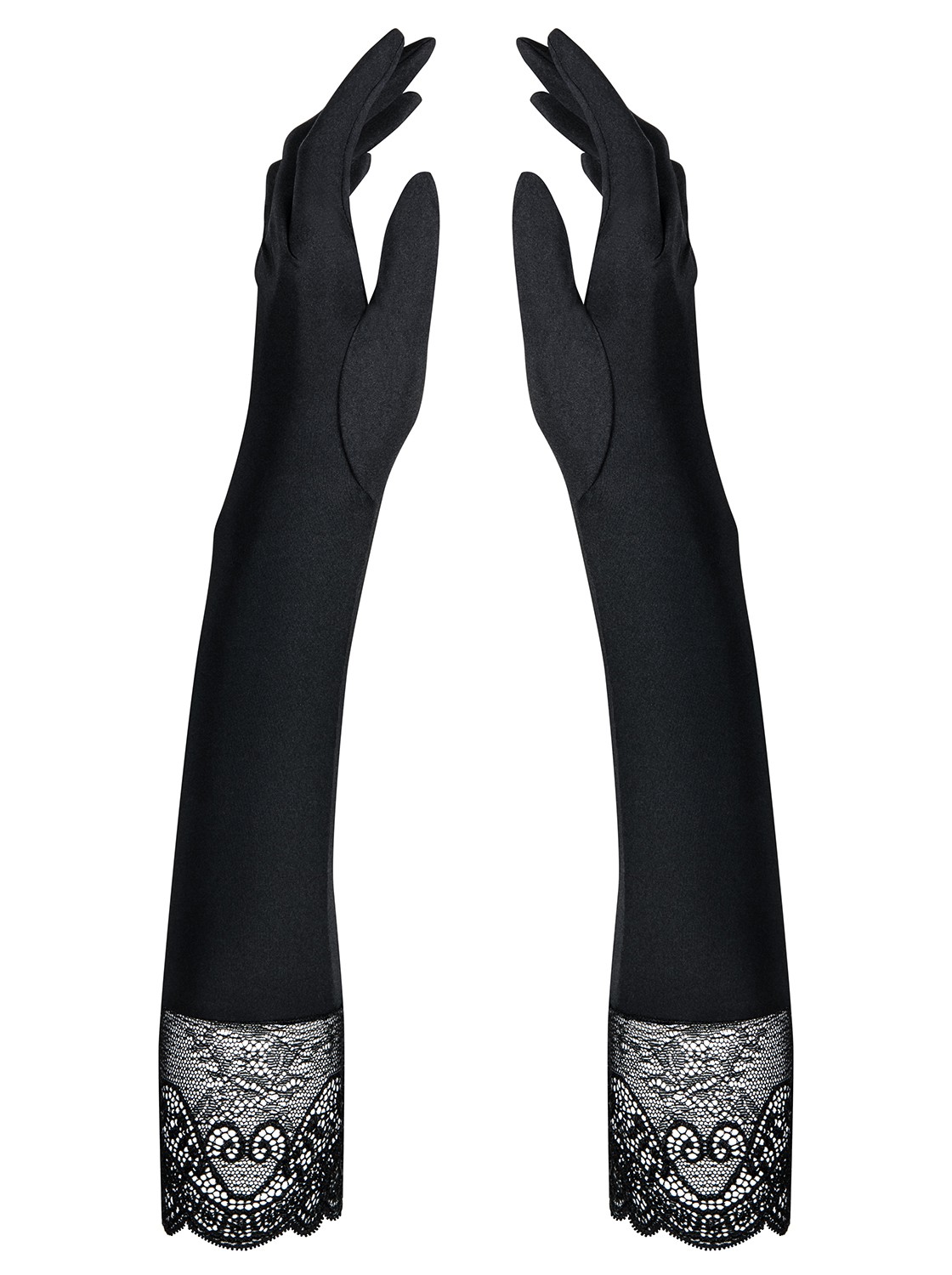 Gants longs en satin et dentelle noir - Obsessive Miamor – Image 3