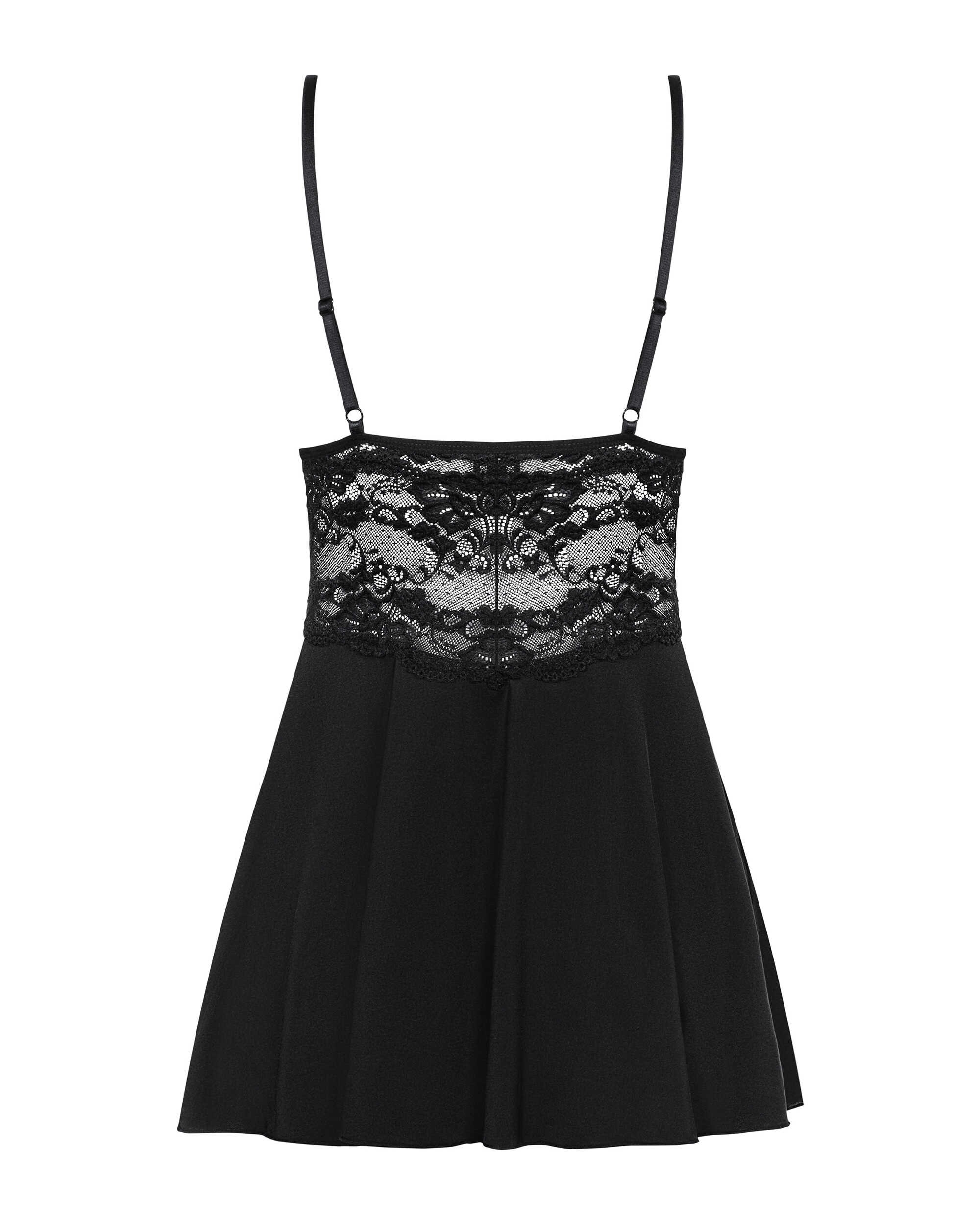 Nuisette babydoll dentelle noire avec string - Obsessive – Image 4