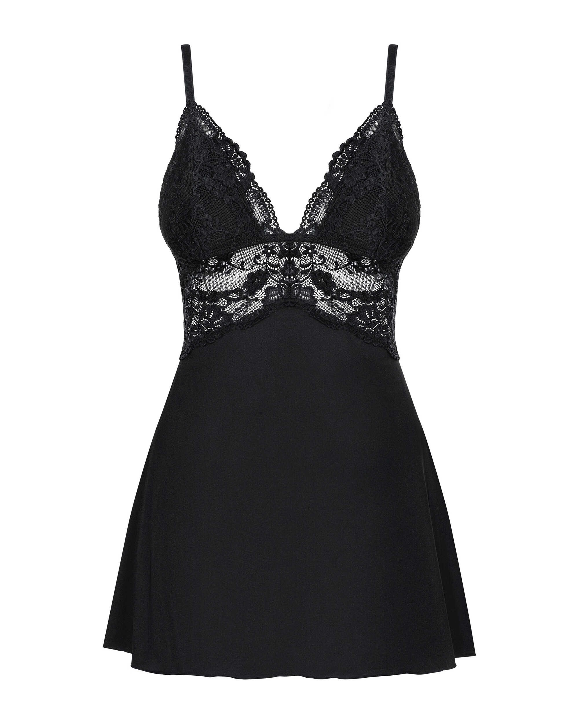 Nuisette babydoll dentelle noire avec string - Obsessive – Image 5