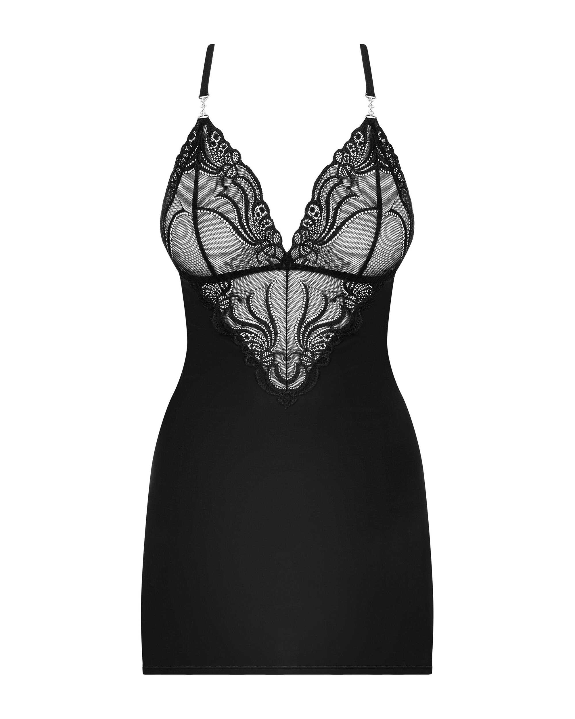 Nuisette noire avec string et bijou strass 828 - Obsessive – Image 5