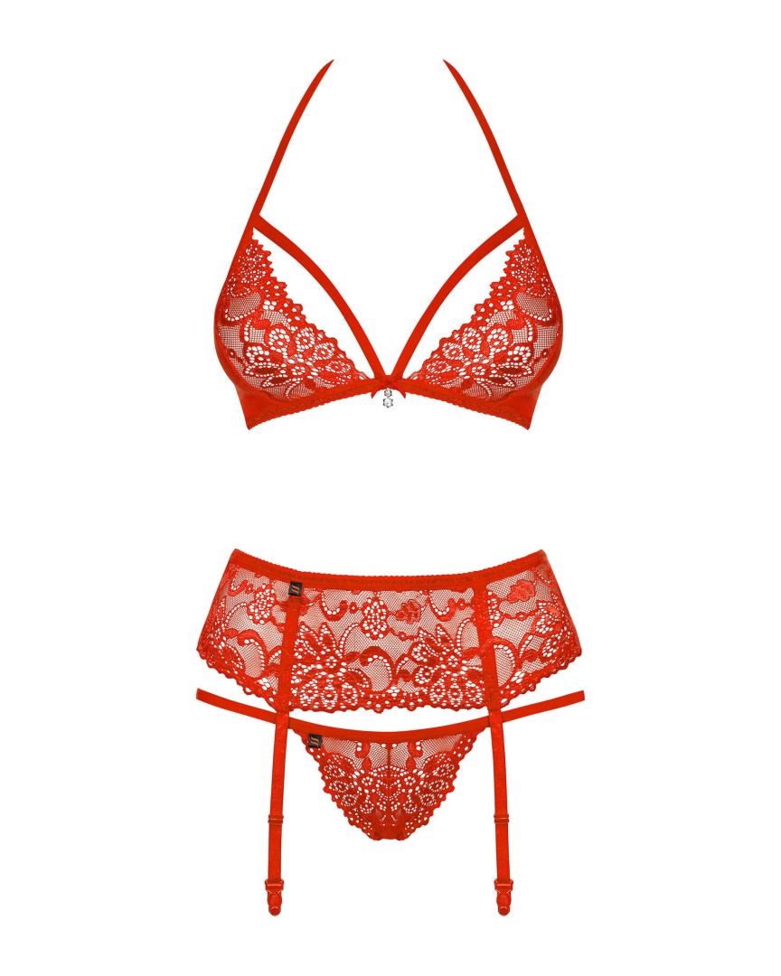 Ensemble lingerie 3 pieces rouge en dentelle - Obsessive – Image 6