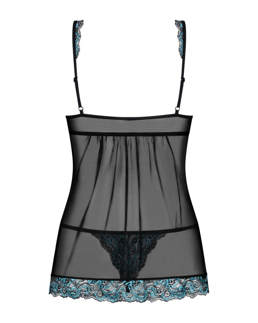 Babydoll dentelle Amanta noir et turquoise - Obsessive – Image 5