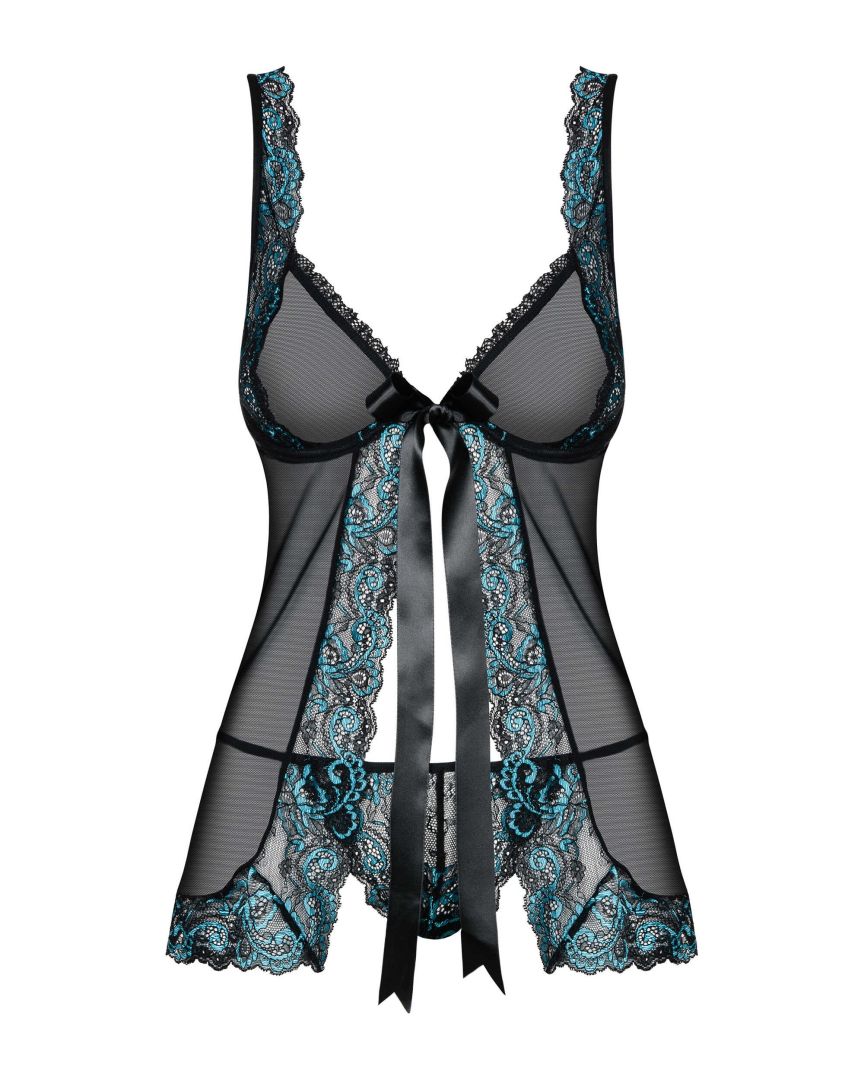 Babydoll dentelle Amanta noir et turquoise - Obsessive – Image 6