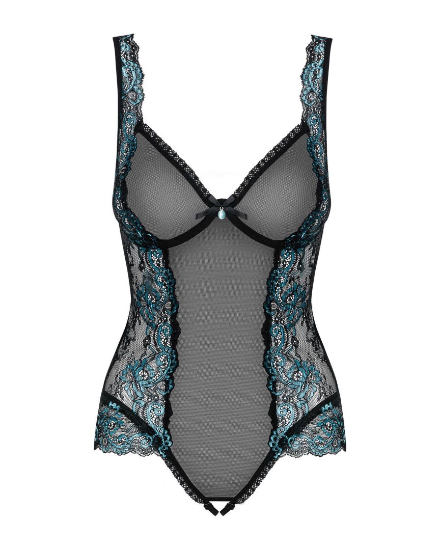 Body ouvert dentelle turquoise Amanta - Obsessive – Image 6