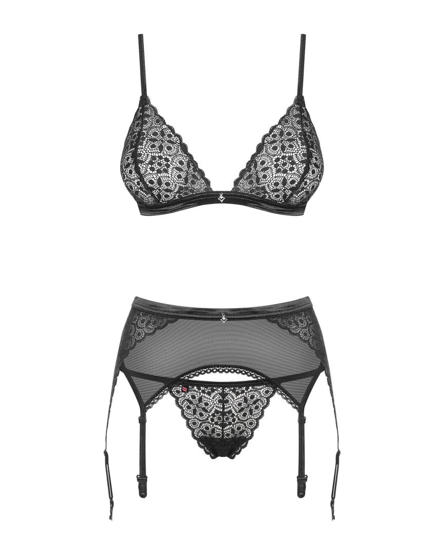 Ensemble lingerie dentelle géométrique 3 pièces - Obsessive – Image 6