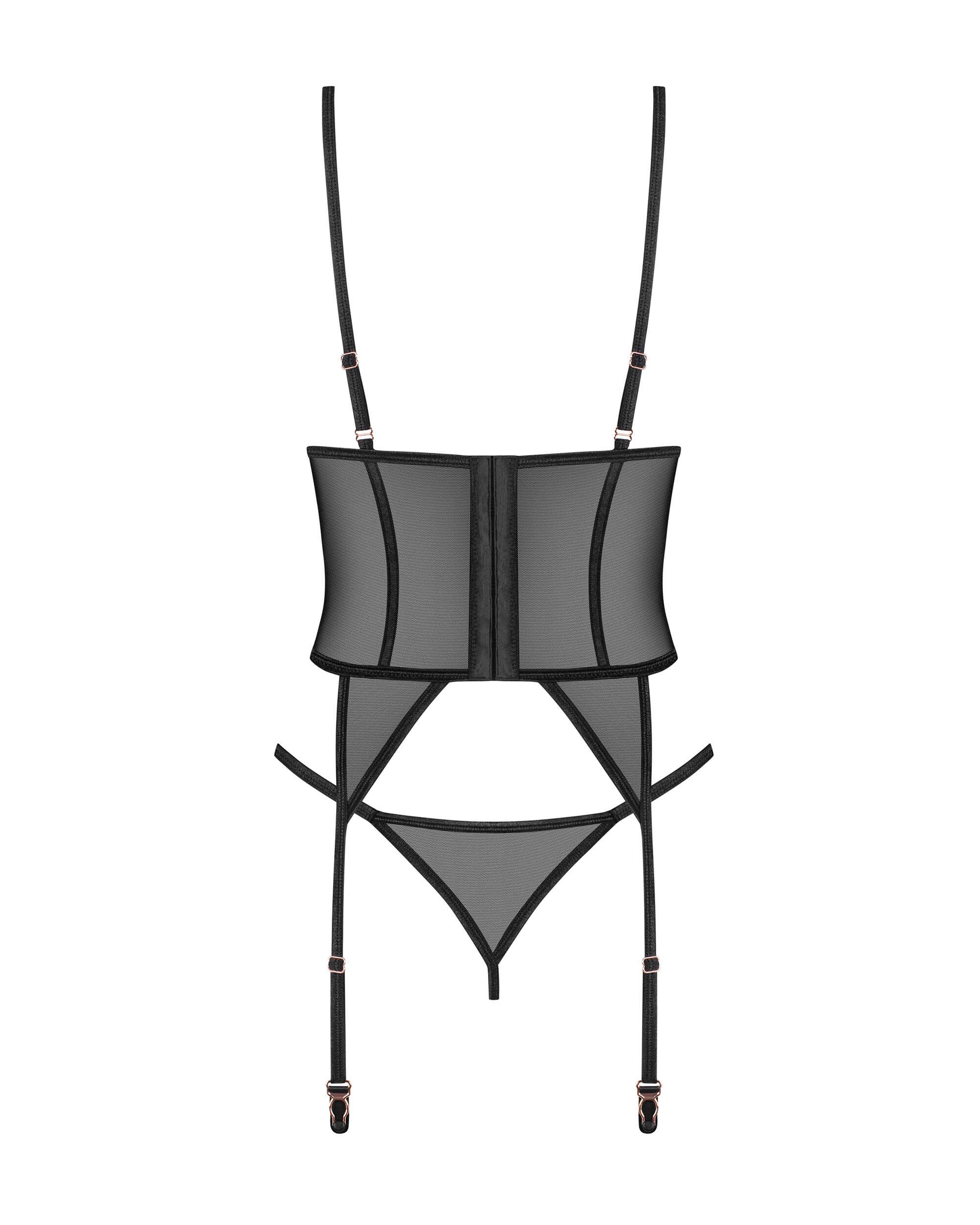 Corset et string en maille avec détails dorés - Obsessive – Image 5