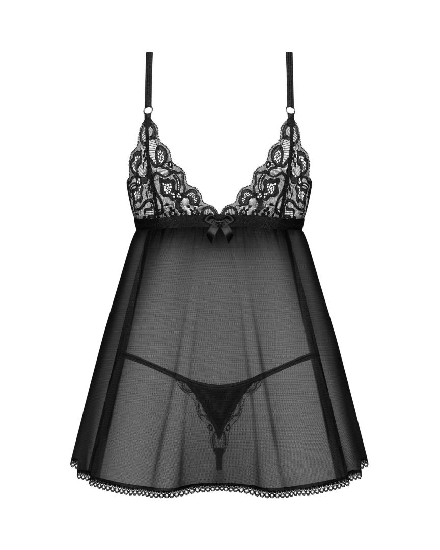 Babydoll transparente en dentelle Blomentis avec string - Obsessive – Image 6