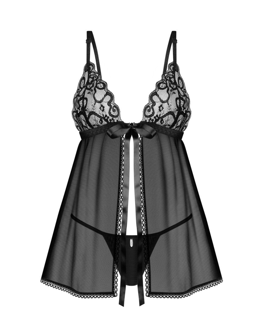 Babydoll transparente en dentelle Blomentis avec string - Obsessive – Image 5