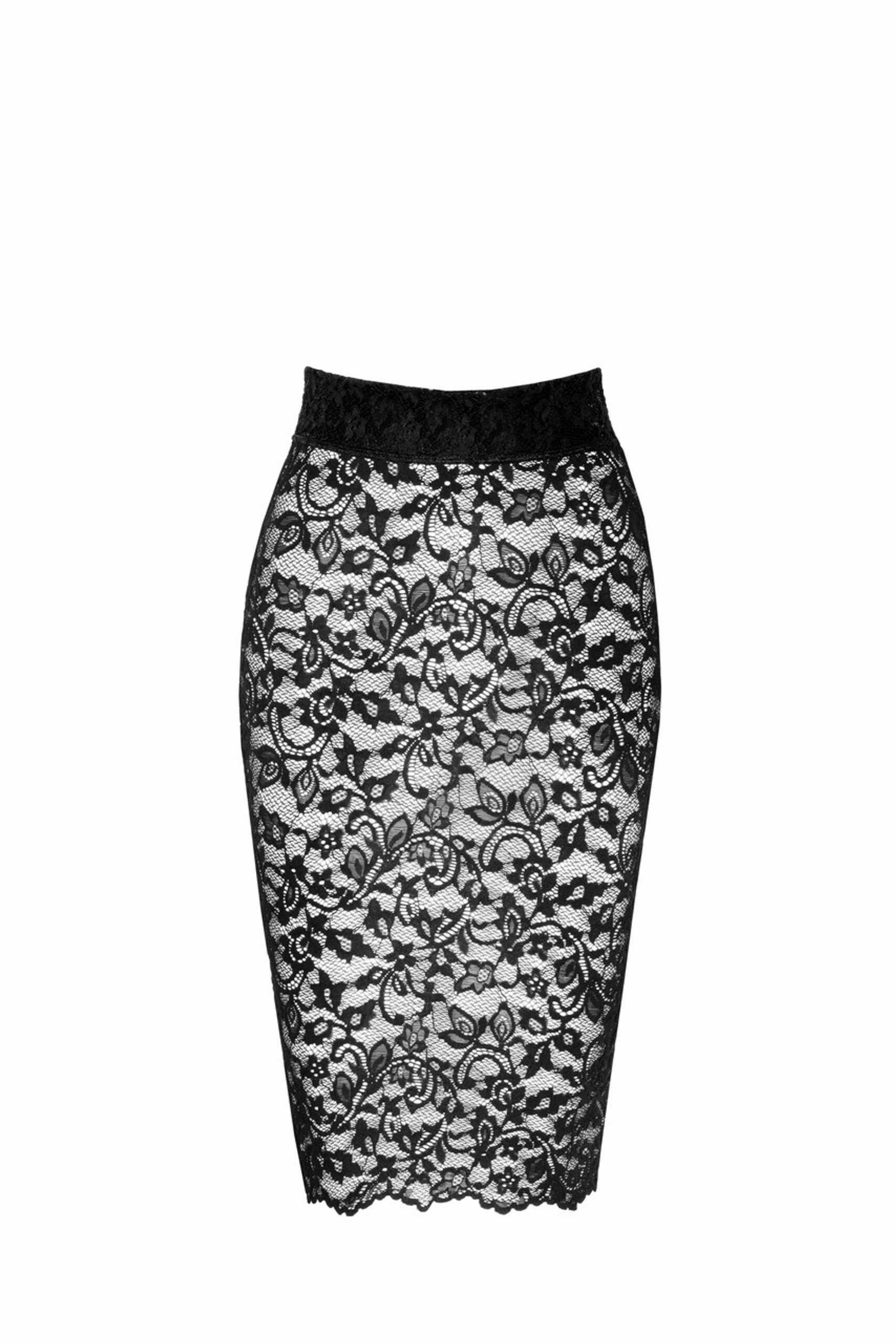Jupe midi en dentelle florale à laçage dos - Noir Handmade – Image 6
