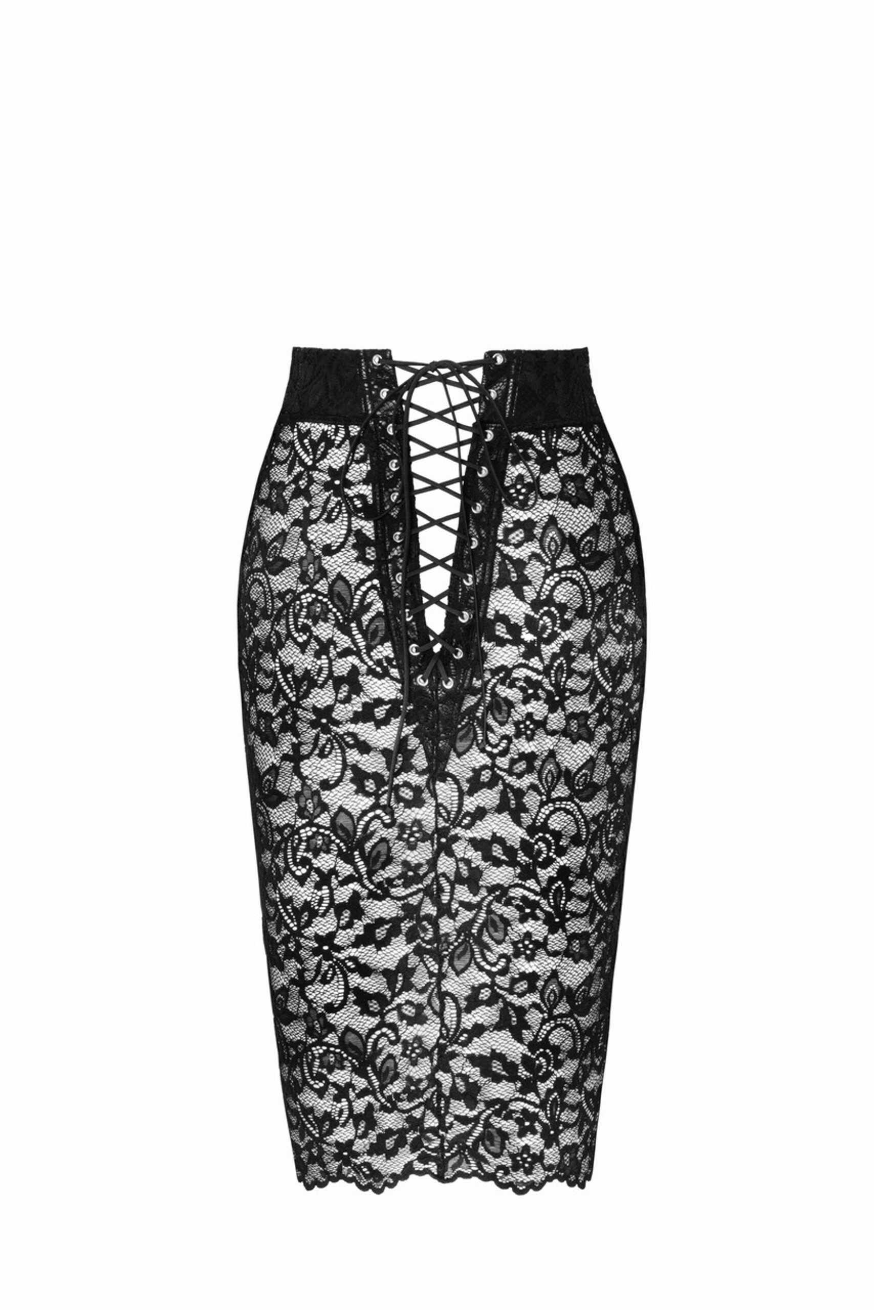 Jupe midi en dentelle florale à laçage dos - Noir Handmade – Image 7