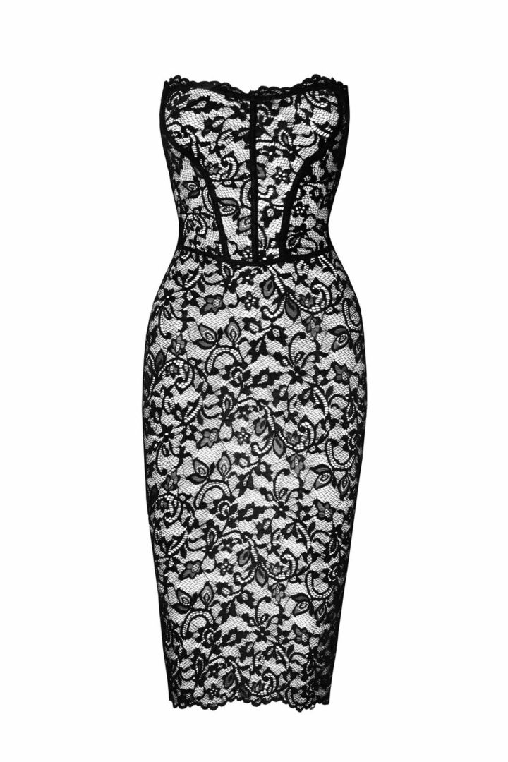 Robe midi en dentelle florale à laçage dos - Noir Handmade – Image 5