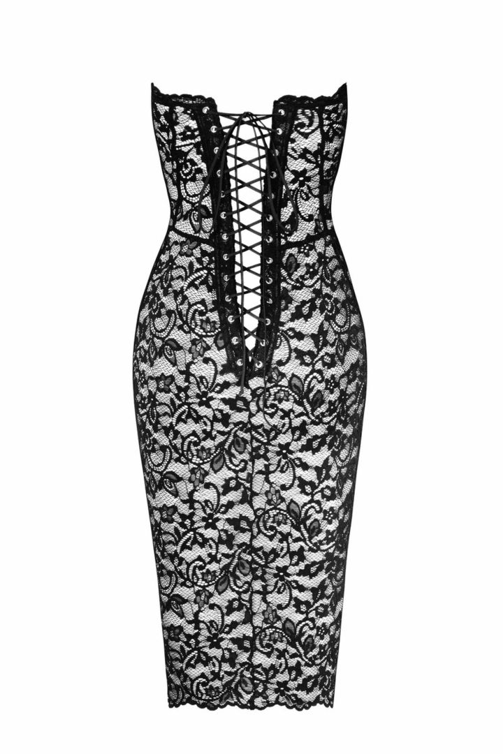 Robe midi en dentelle florale à laçage dos - Noir Handmade – Image 6