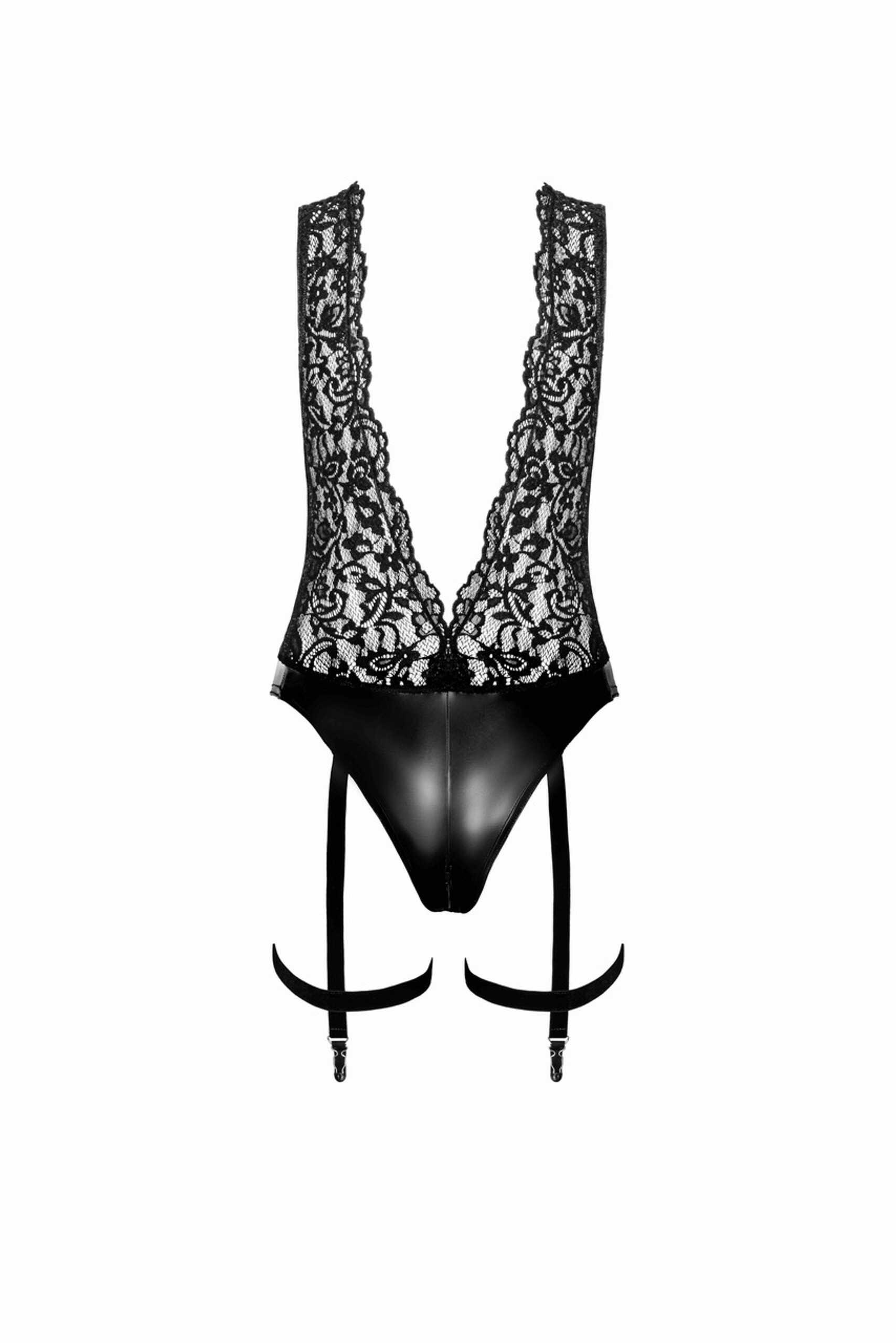 Body wetlook décolleté avec chaîne de perles - Noir Handmade – Image 6