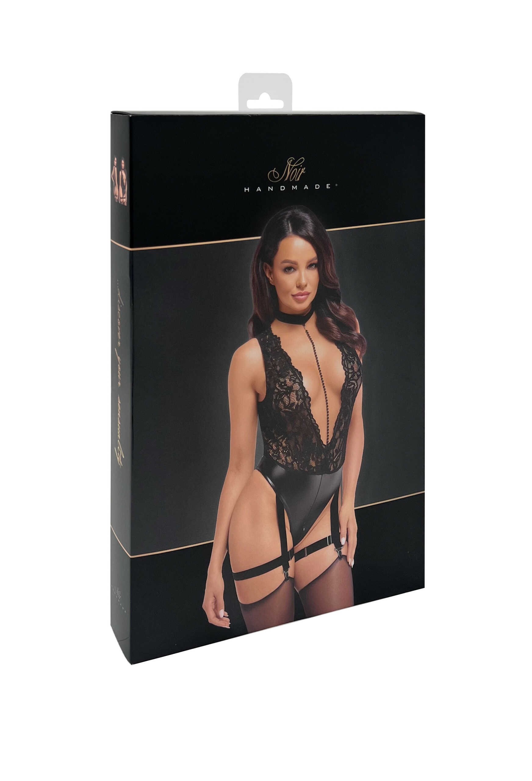 Body wetlook décolleté avec chaîne de perles - Noir Handmade – Image 7