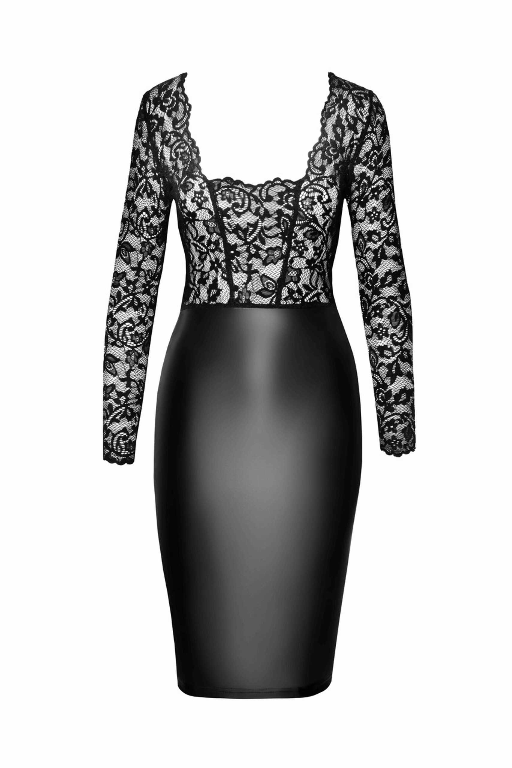 Robe midi dentelle et wetlook avec décolleté - Noir Handmade – Image 4