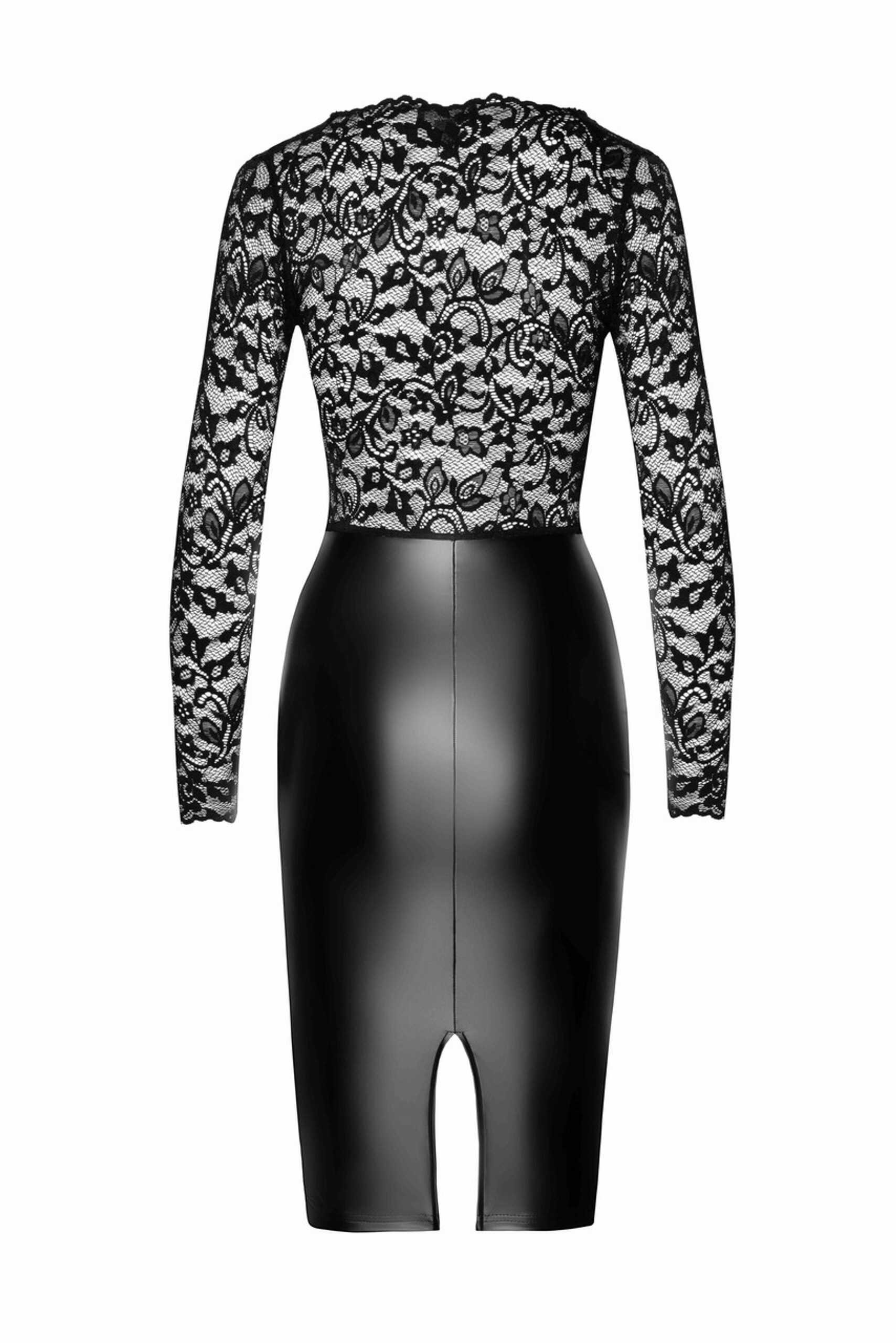 Robe midi dentelle et wetlook avec décolleté - Noir Handmade – Image 5