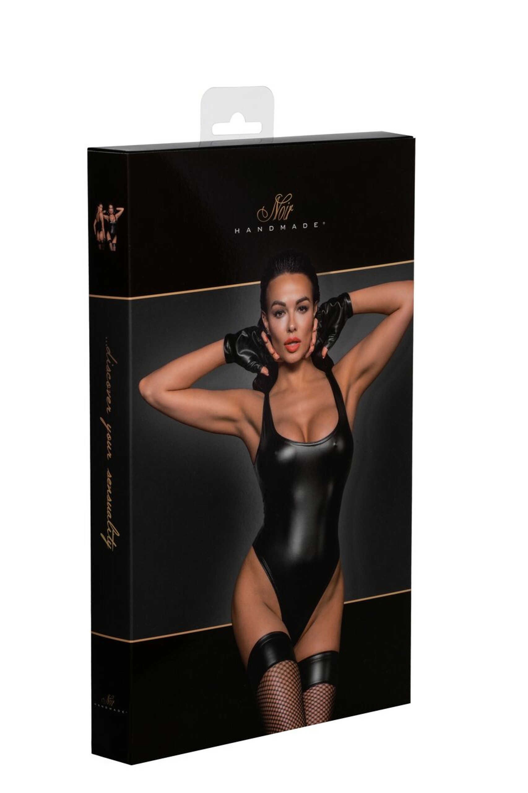 Body wetlook noir échancré F244 - Noir Handmade – Image 6