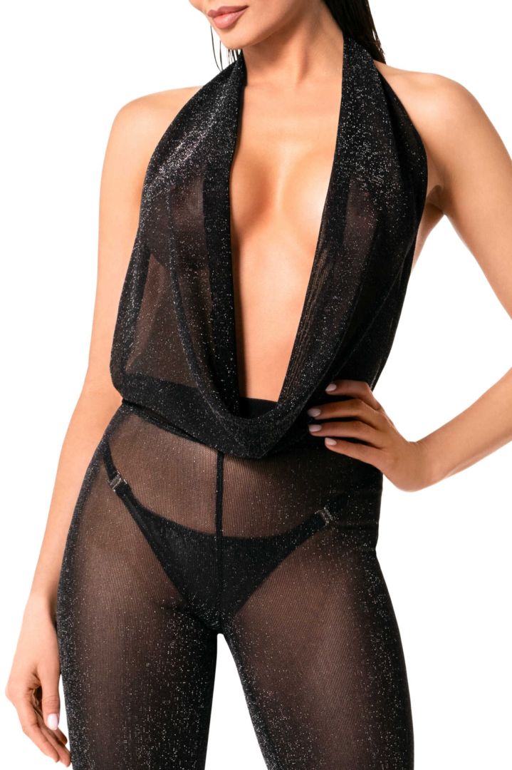 Combinaison transparente pailletée Luminara - Noir Handmade – Image 4