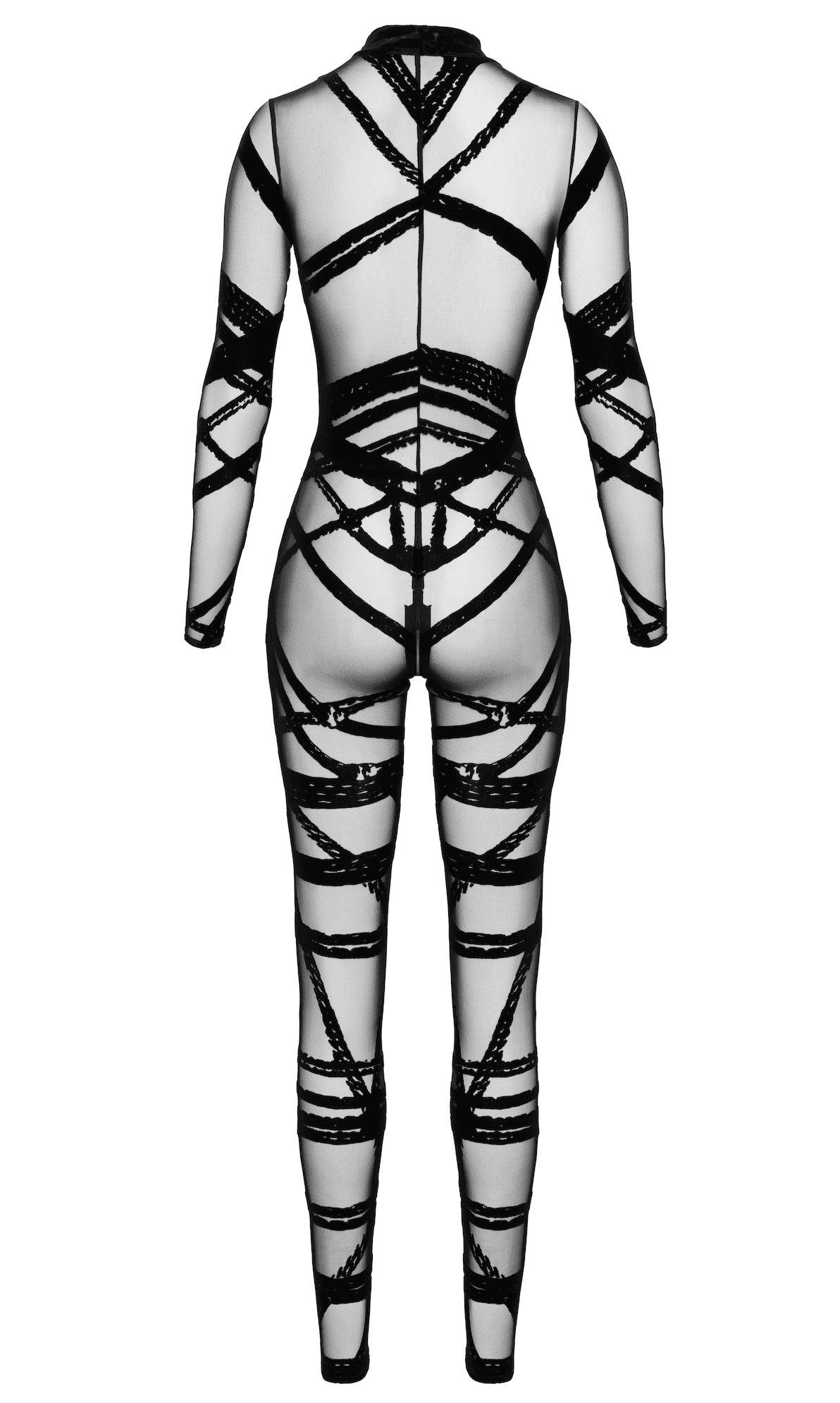 Combinaison bondage en tulle floqué - Noir Handmade – Image 8