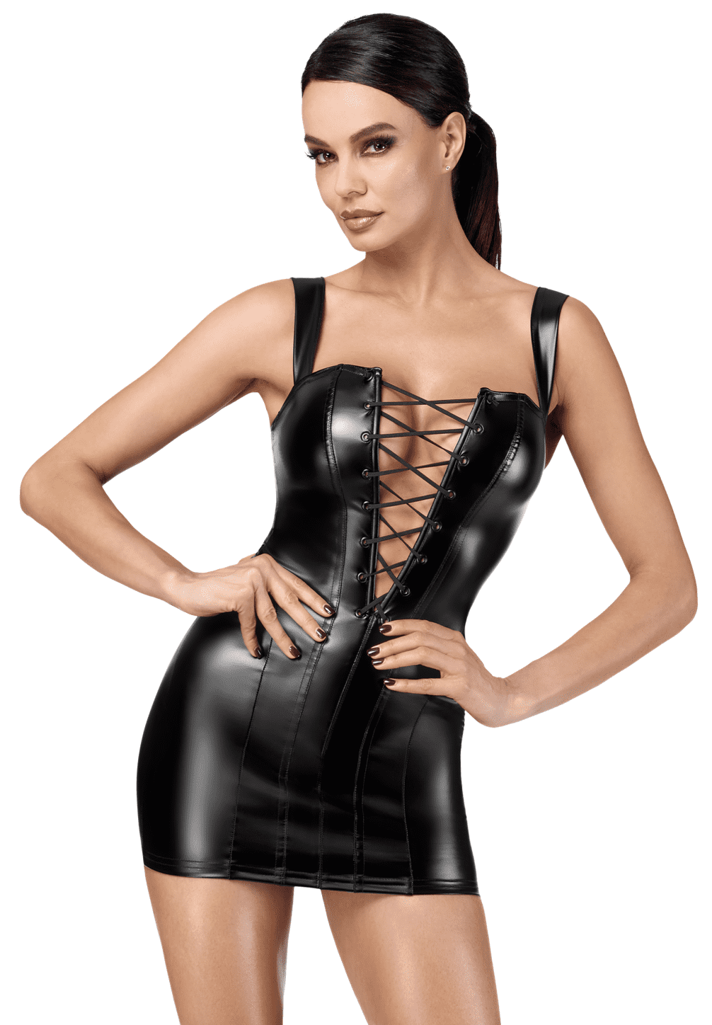 Mini robe wetlook lacée Vixen - Noir Handmade – Image 2