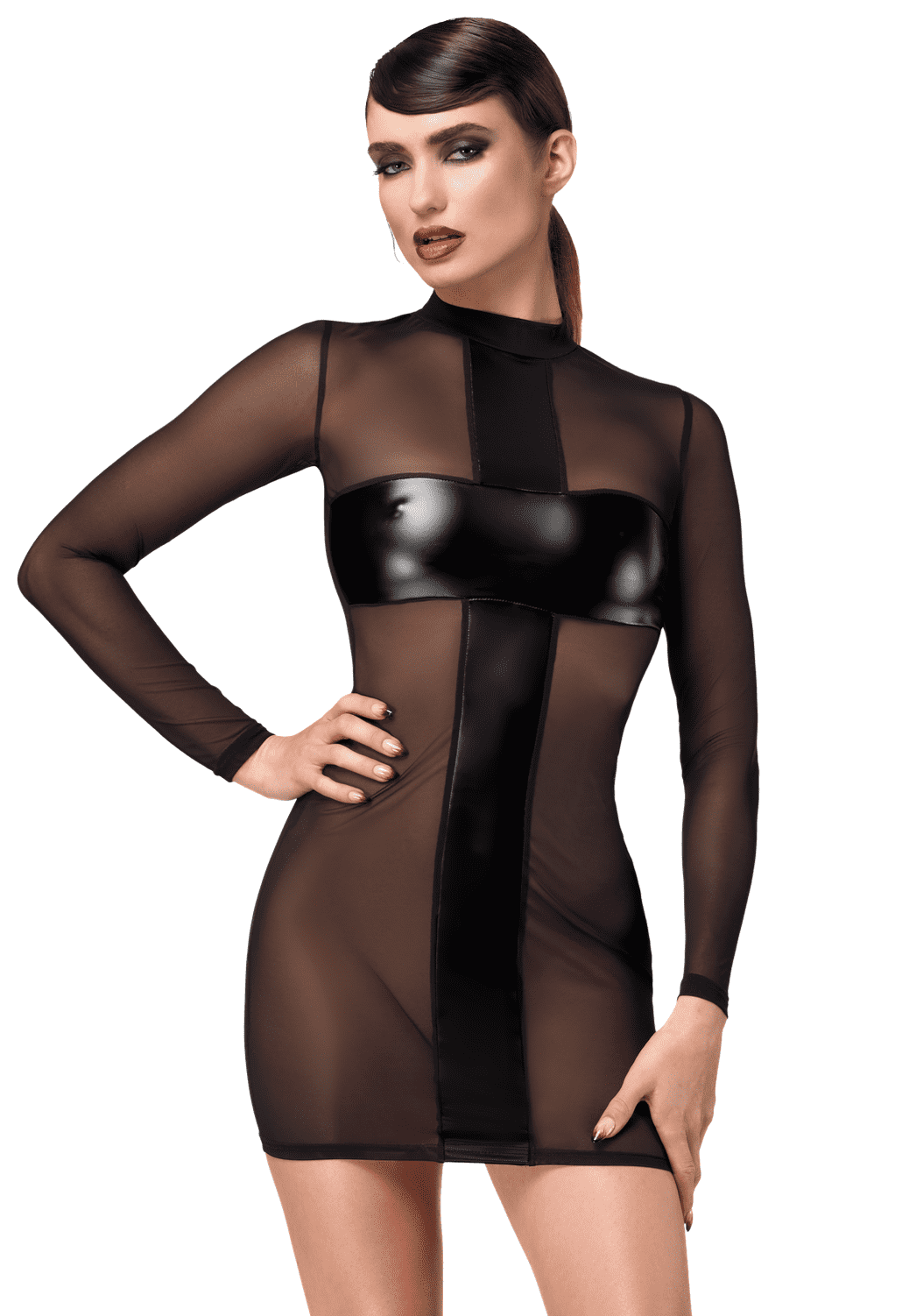 Mini robe Crossfire en tulle et wetlook - Noir Handmade