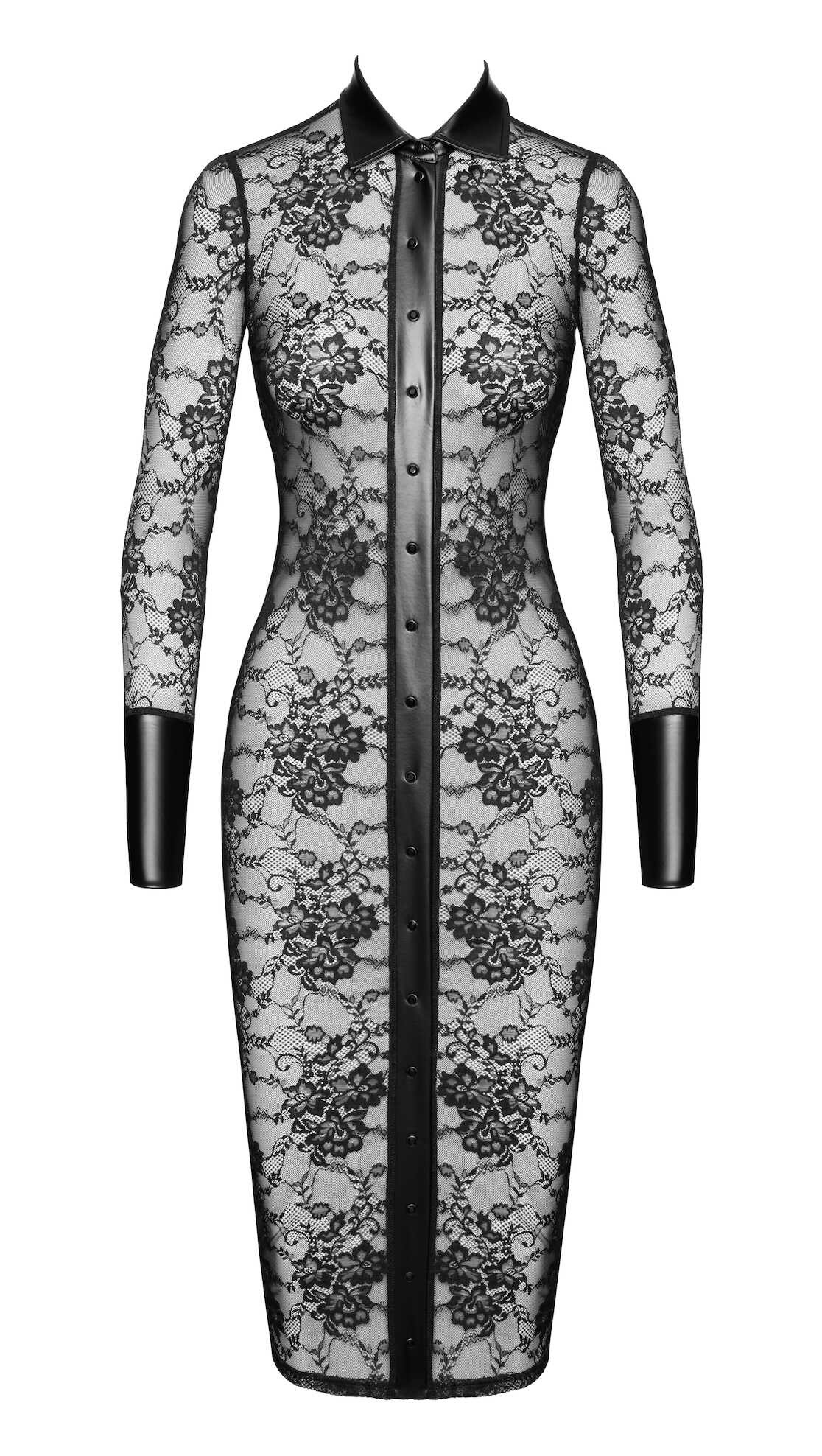 Robe mi-longue Noirelle en dentelle et wetlook - Noir Handmade – Image 7