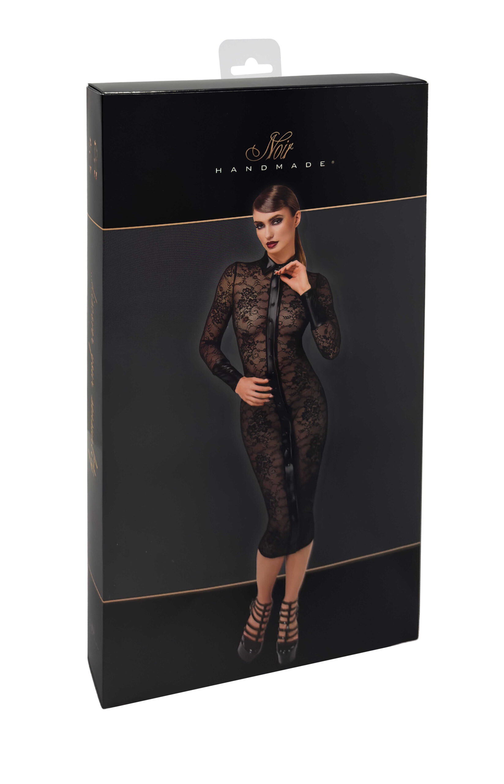 Robe mi-longue Noirelle en dentelle et wetlook - Noir Handmade – Image 9