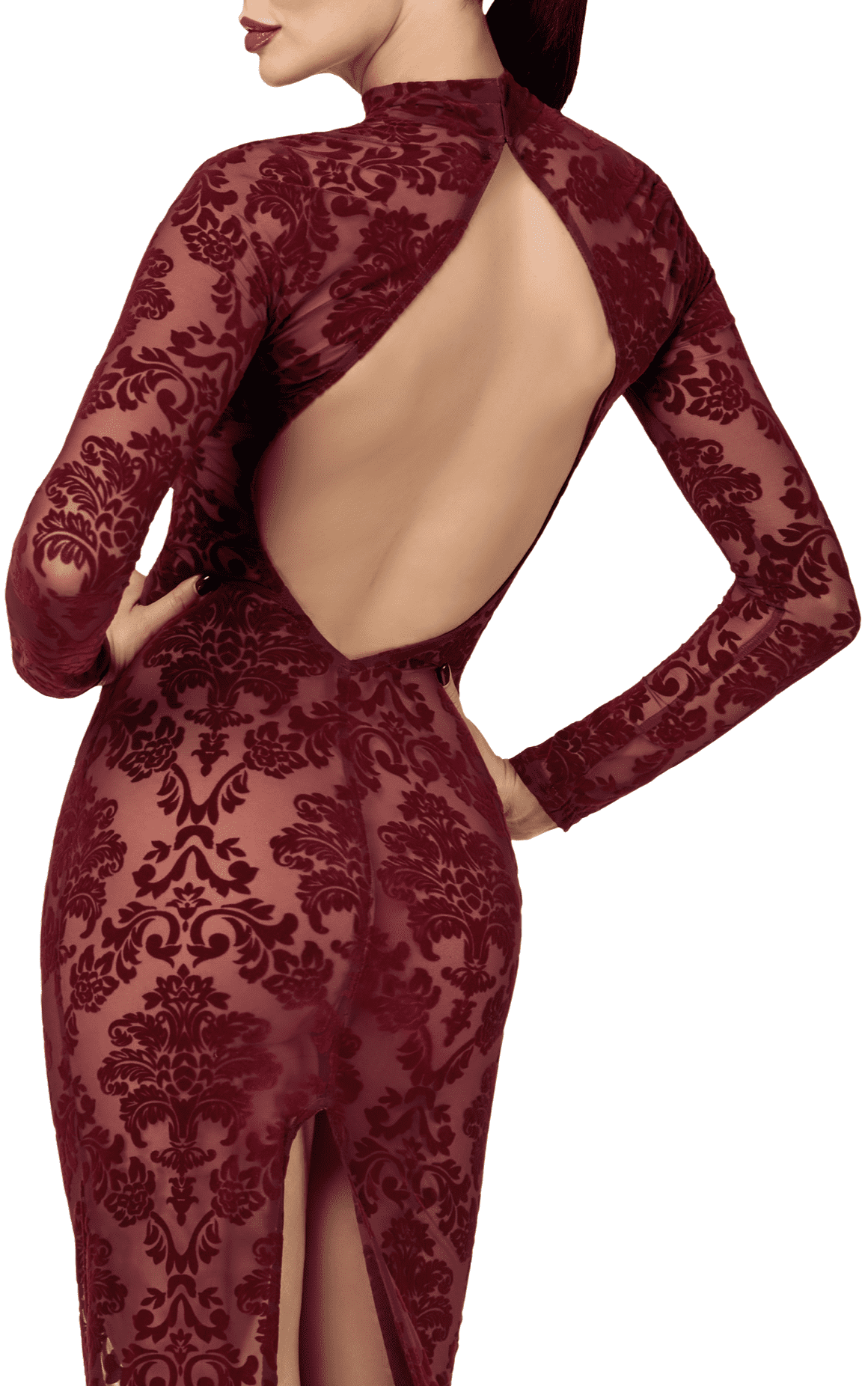 Longue robe en tulle floqué bordeaux - Noir Handmade – Image 5