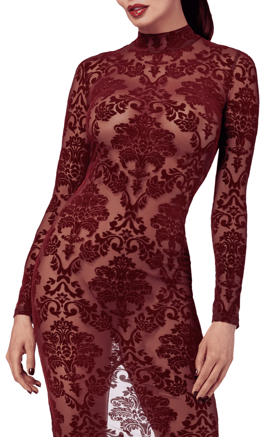 Longue robe en tulle floqué bordeaux - Noir Handmade – Image 4