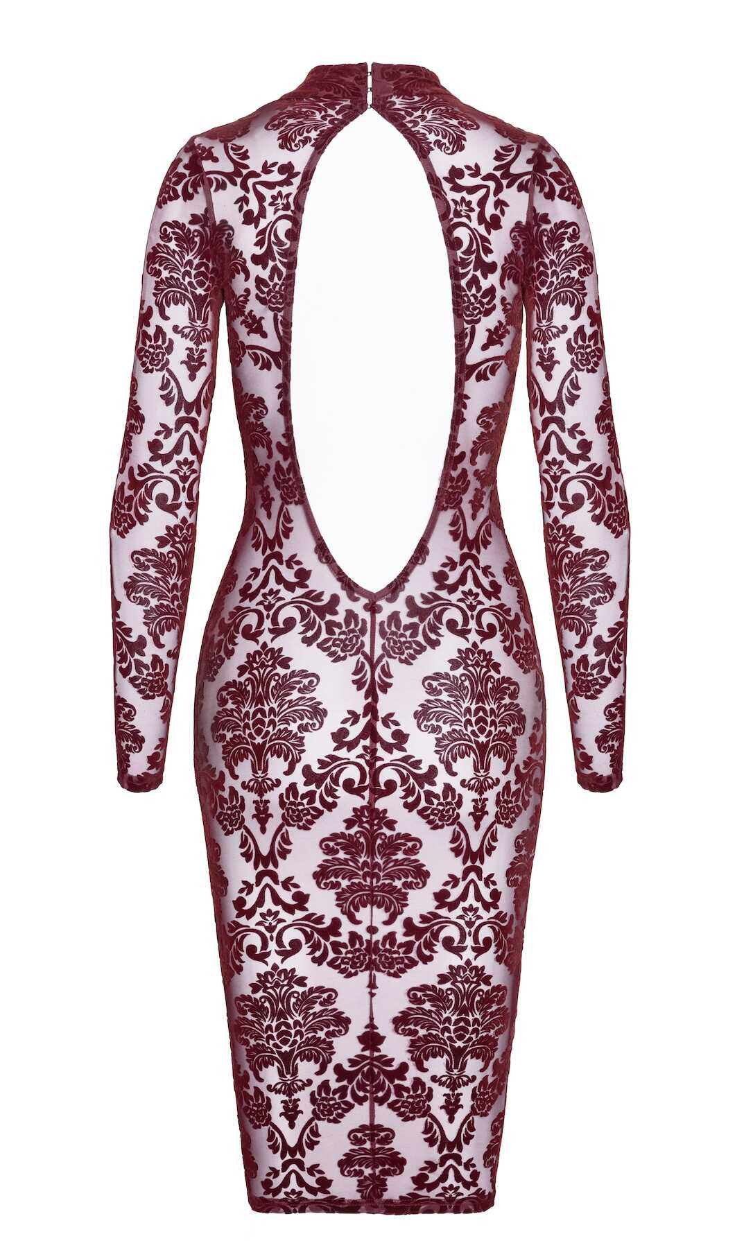 Robe midi ajustée en tulle floqué bordeaux - Noir Handmade – Image 8