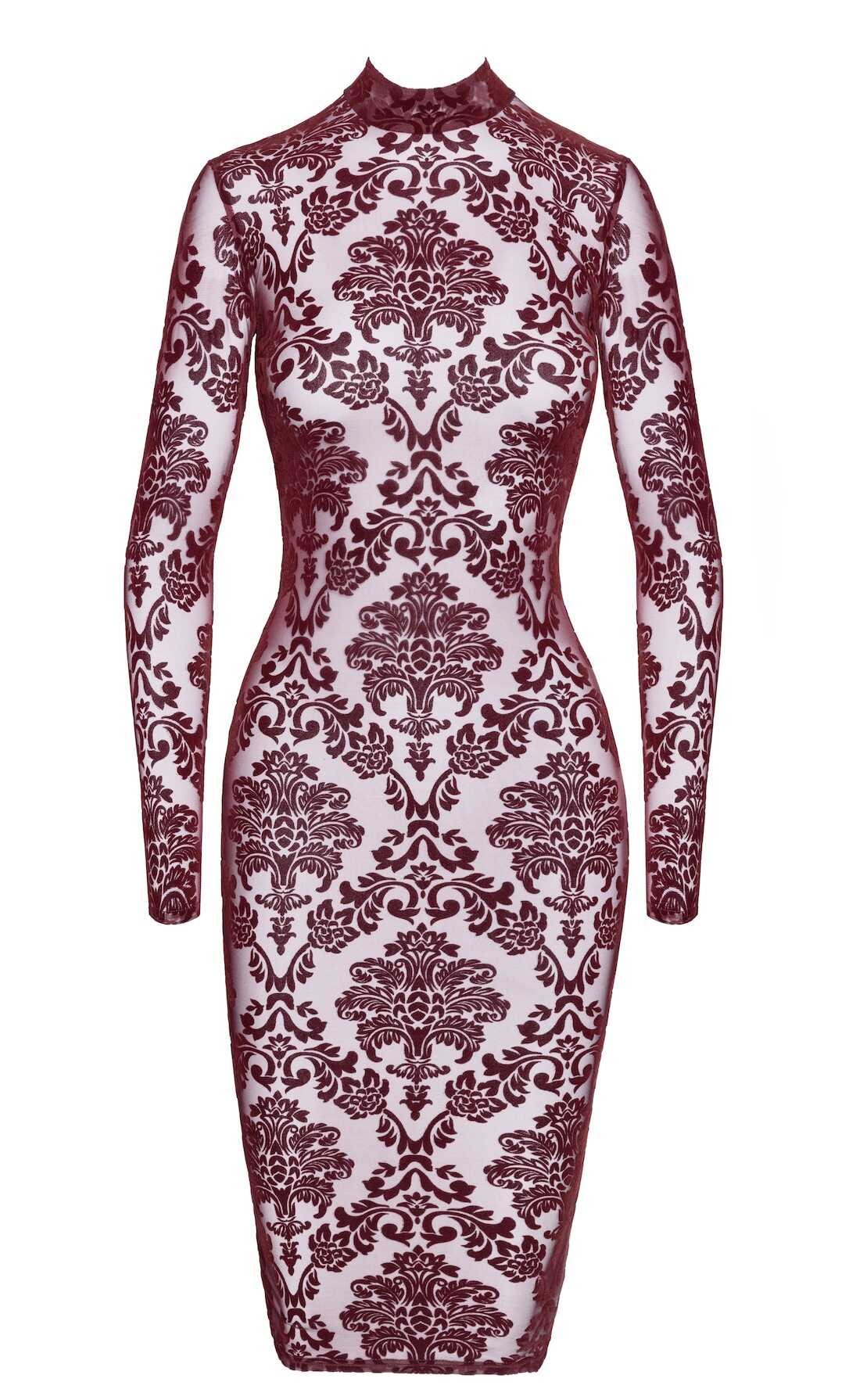 Robe midi ajustée en tulle floqué bordeaux - Noir Handmade – Image 7