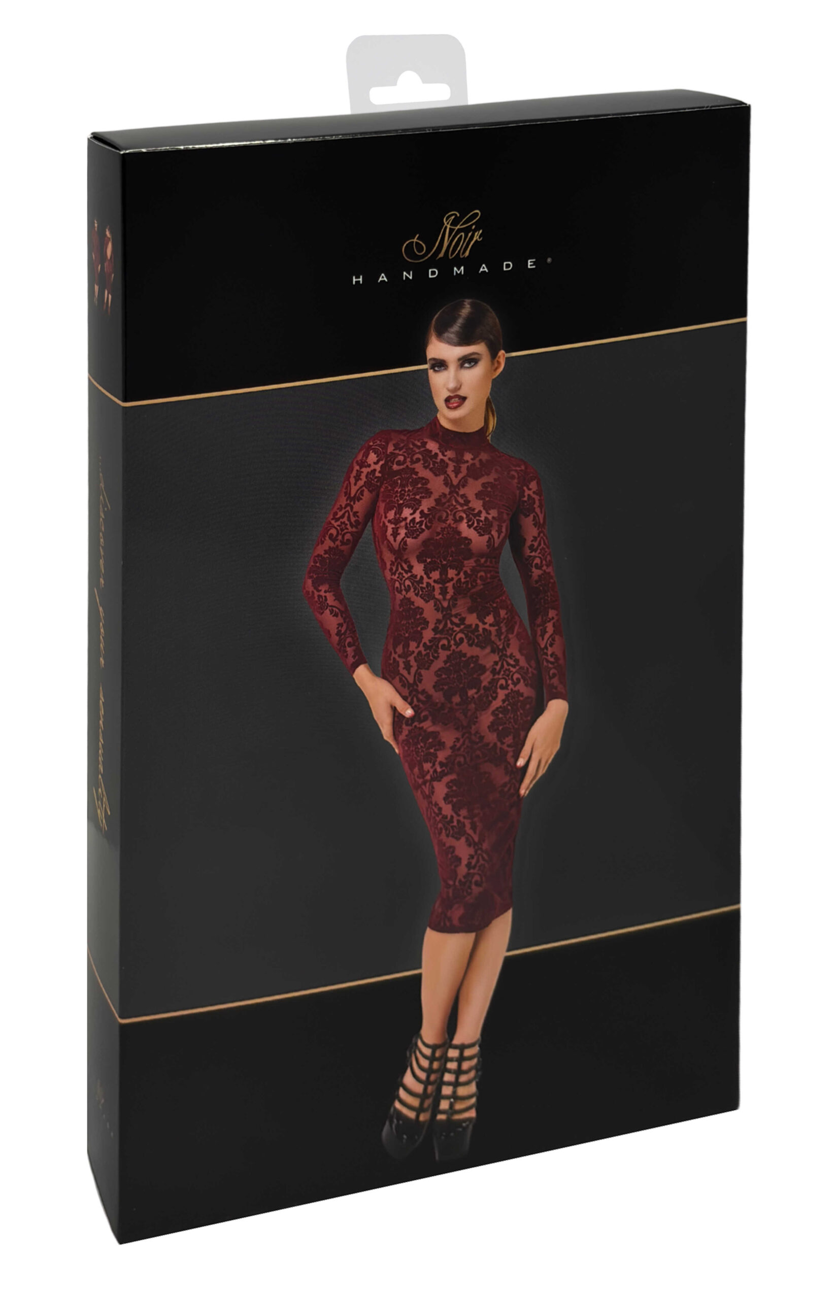 Robe midi ajustée en tulle floqué bordeaux - Noir Handmade – Image 9