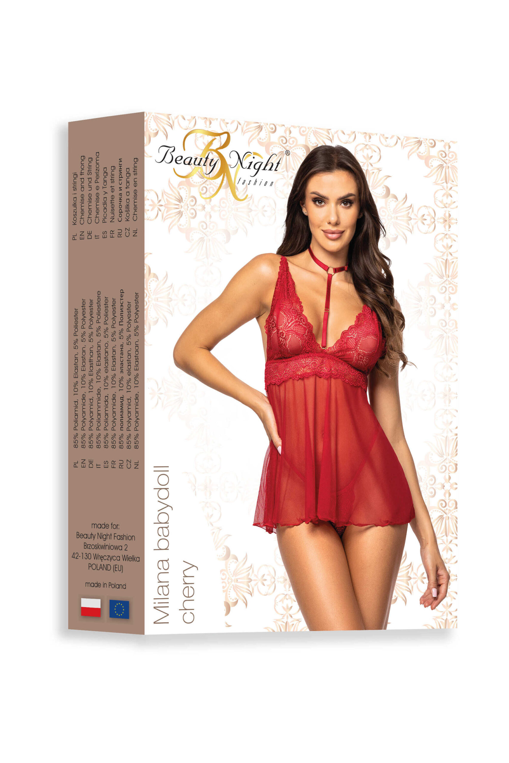 Babydoll Milana en dentelle rouge cerise - Beauty Night – Image 8