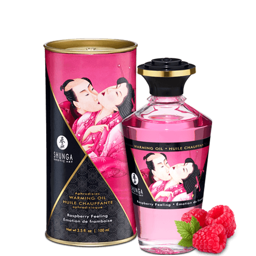 Huile de massage chauffante comestible framboise - Shunga