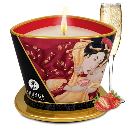 Bougie de massage vin pétillant à la fraise - Shunga