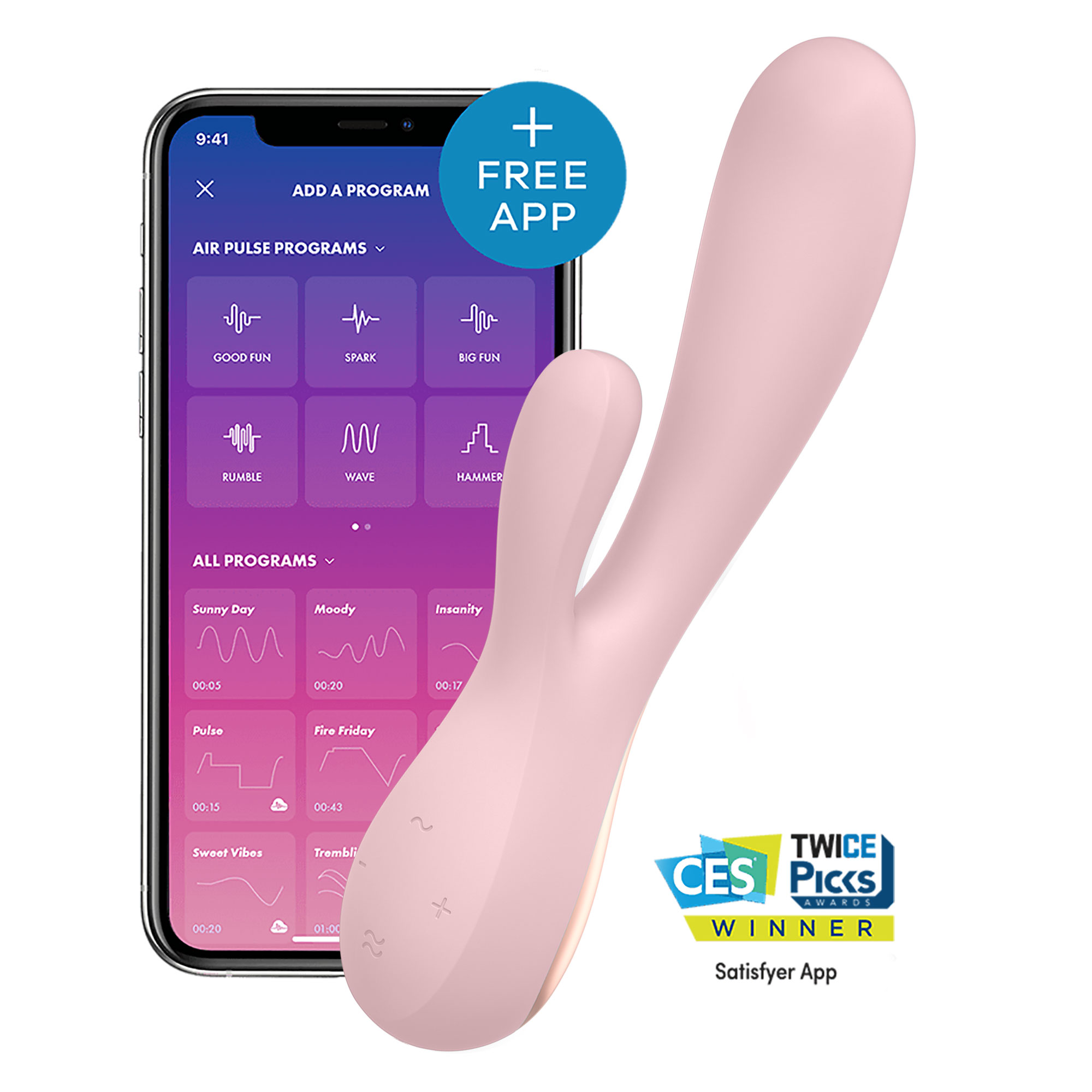 Vibromasseur rabbit connecté Mono Flex rose - Satisfyer