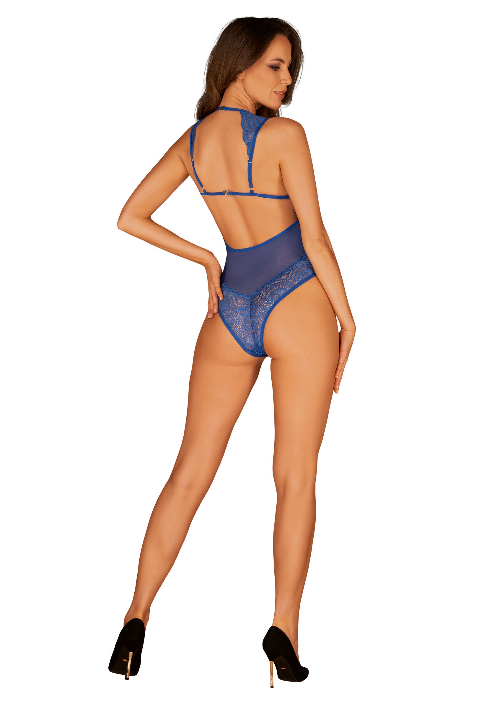Body décolleté Giselia bleu en dentelle - Obsessive – Image 3