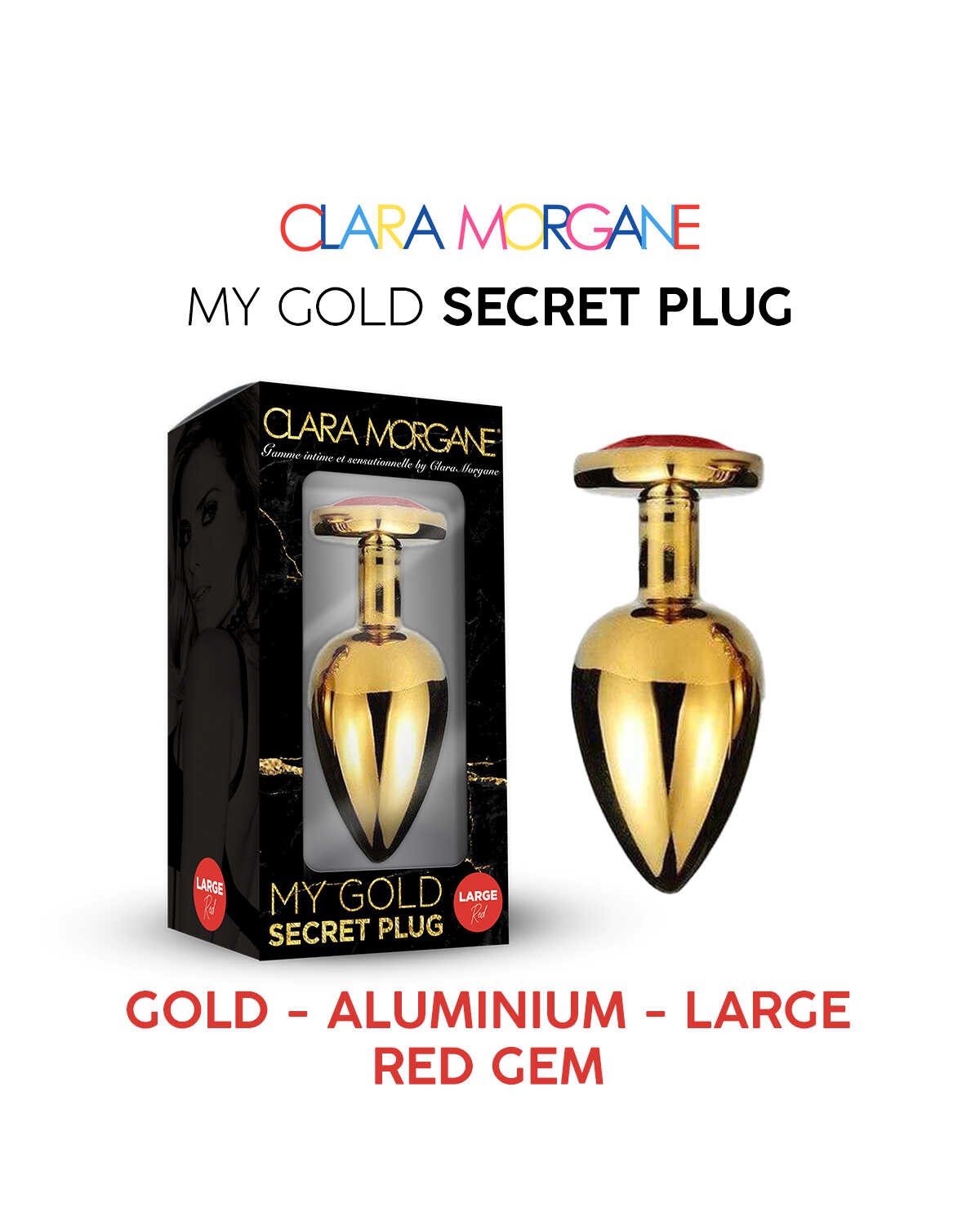 Plug anal bijou doré cristal rouge - Clara Morgane