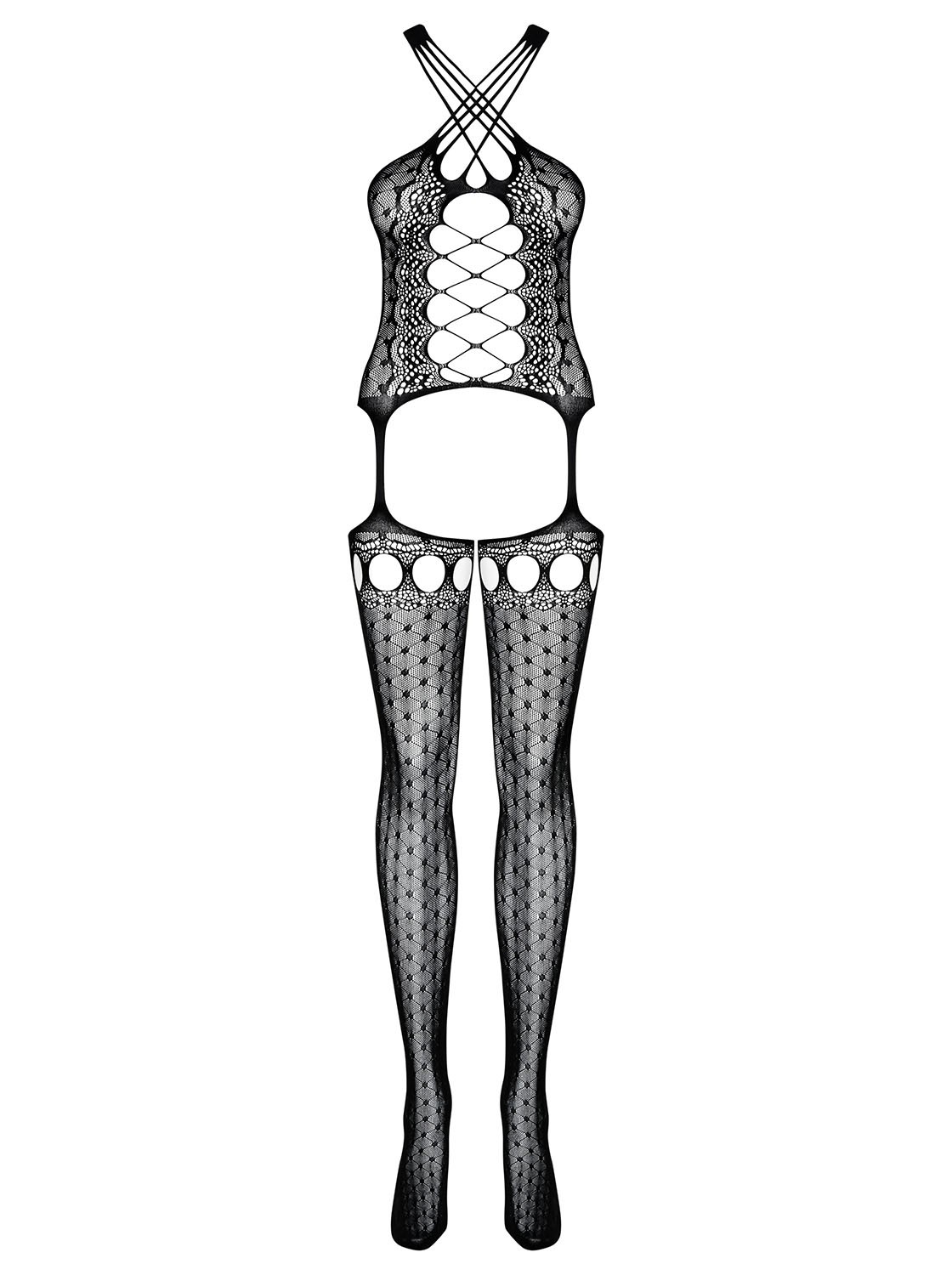 Bodystocking à bretelles croisées et motifs ajourés - Obsessive – Image 5