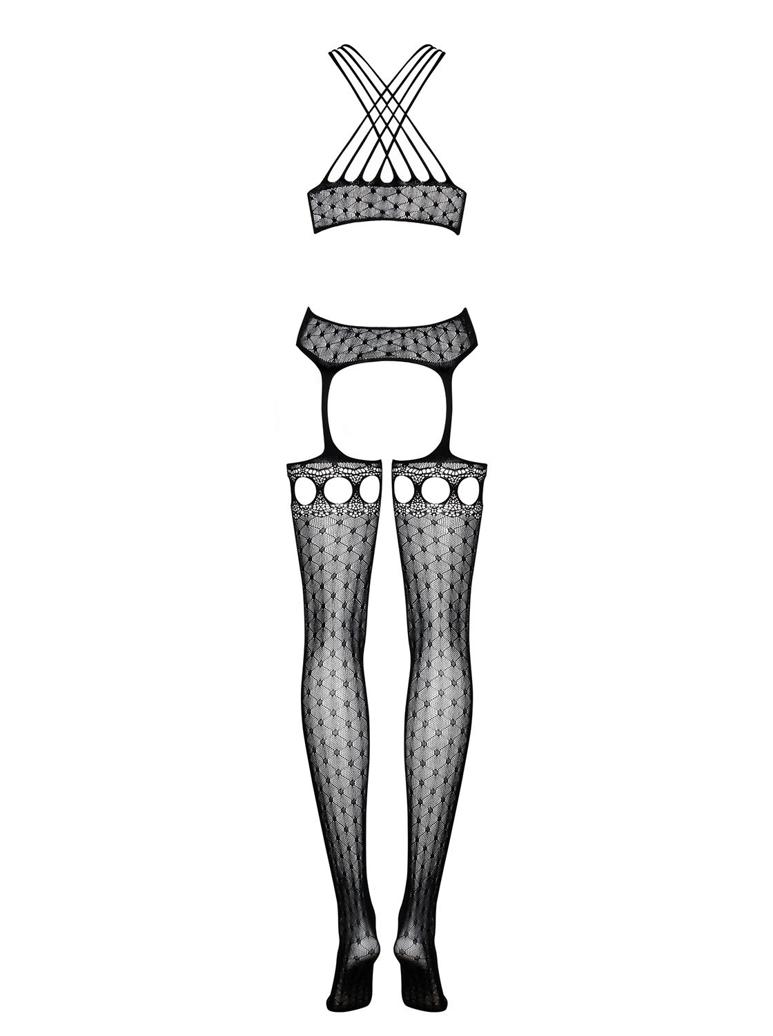 Bodystocking à bretelles croisées et motifs ajourés - Obsessive – Image 6