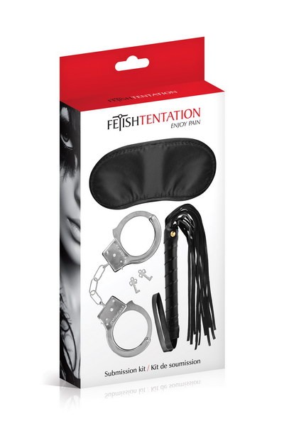 Kit de soumission 3 pièces masque, martinet et menottes - Fetish Tentation – Image 3