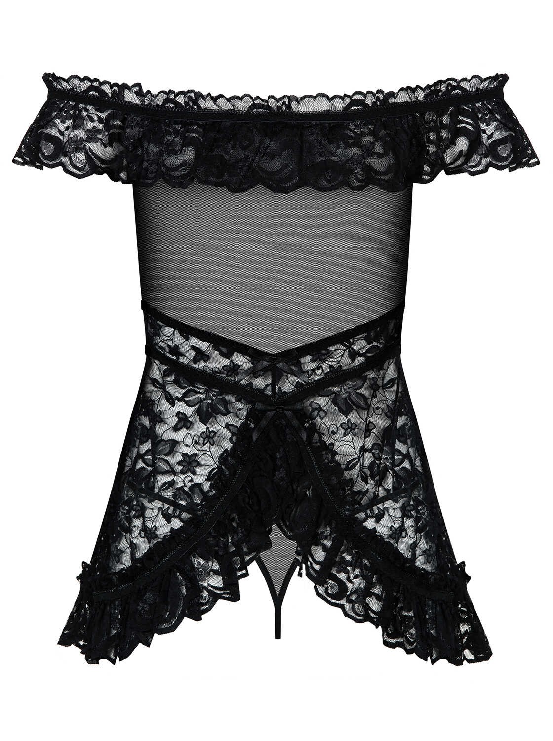 Babydoll Flores en dentelle florale noire - Obsessive – Image 6