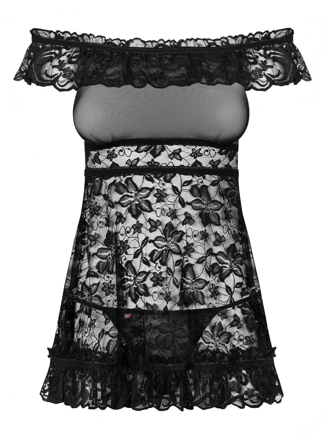 Babydoll Flores en dentelle florale noire - Obsessive – Image 5
