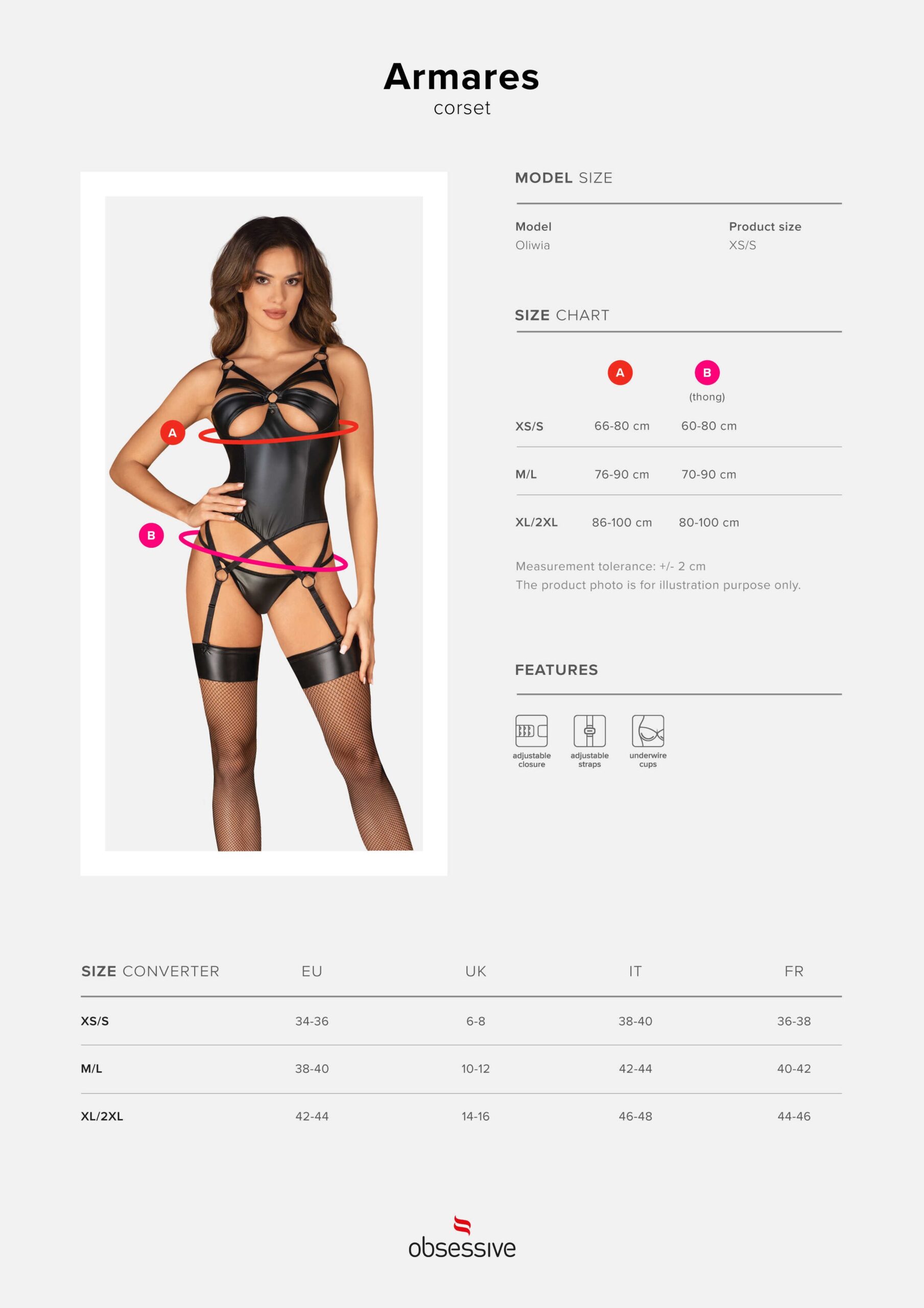 Guêpière et string Armares en simili cuir - Obsessive – Image 9