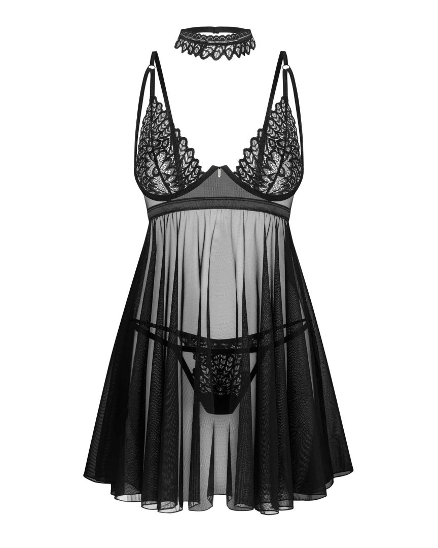 Babydoll Donarella avec choker et string - Obsessive – Image 5