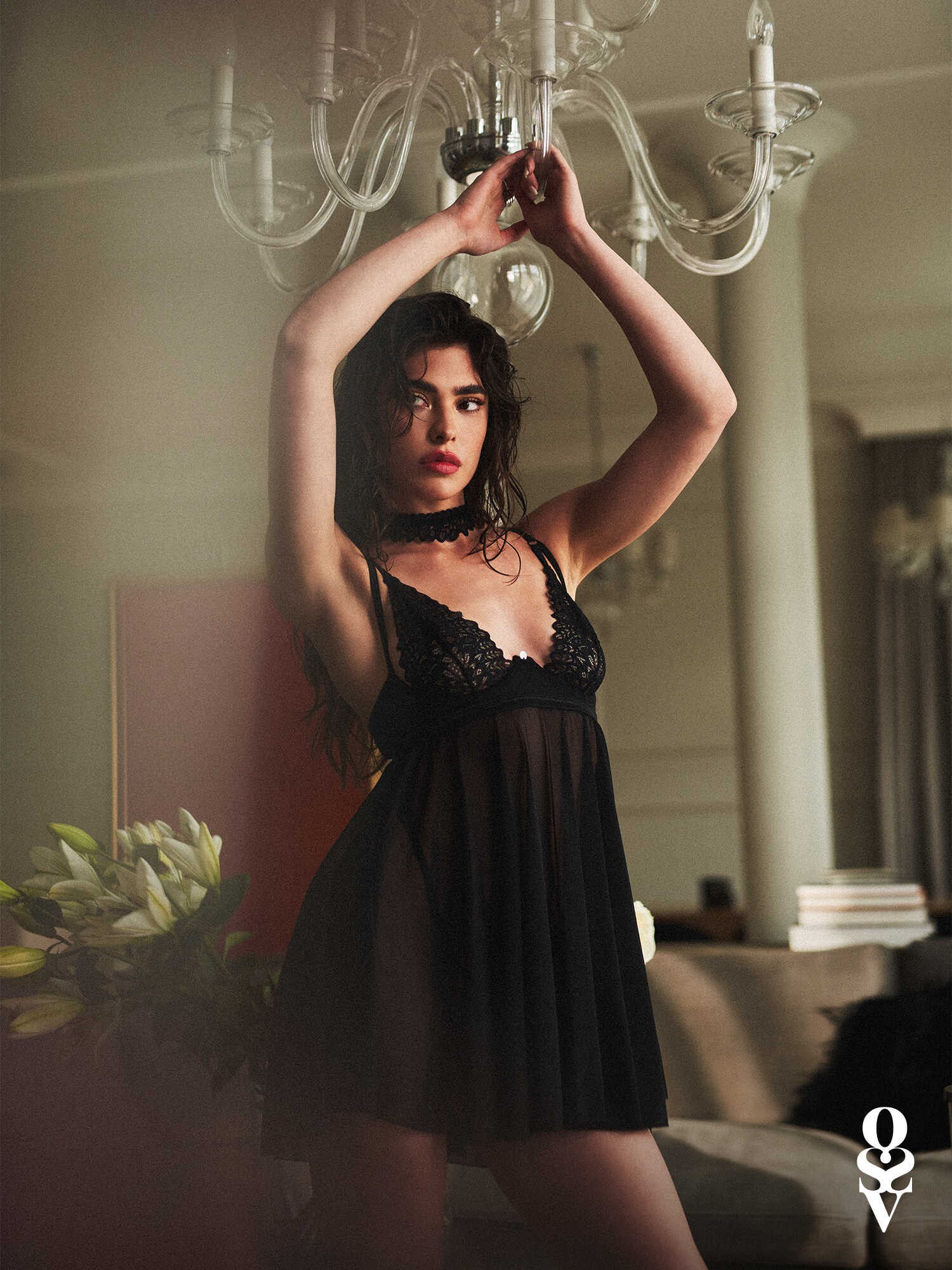Babydoll Donarella avec choker et string - Obsessive – Image 4